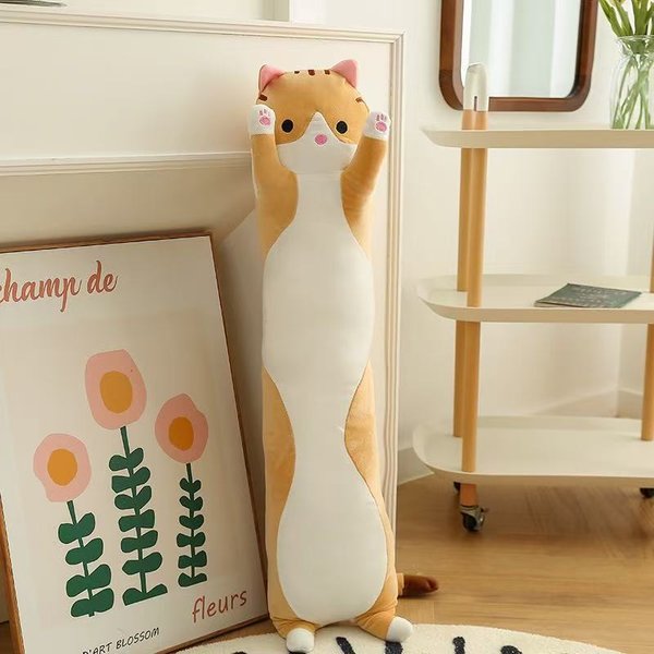 Almohada Corporal De Peluche De Gato Largo CojíN De Animales Lindos Creativos CojíN Relleno Suave CojíN Decorativo Para Sofá CojíN Grande Para Dormir DecoracióN 50Cm-image