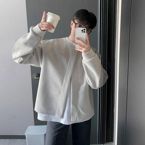 Chaqueta De Lana Para Hombre OtoñO Nueva Estilo Coreano Holgada Casual Corta Abrigo CáRdigan Top 2XL Gris-image
