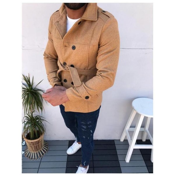 Abrigo De Hombre Abrigo De Lana De Manga Larga Cortavientos Doble Botonadura CinturóN 2XL Beige-image