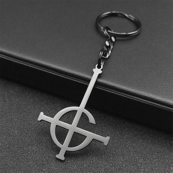 Stal Nierdzewna Brelok Do Kluczy Zespół Rockowy Ghost BC Dla Kobiet MężCzyzn Czarny Kolor Punkowy Krzyż Zawieszka Do Plecaka Brelok BiżUteria K657S02 Black-image