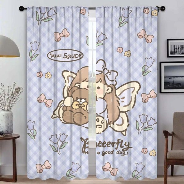 Cortinas Blackout Para NiñA Bonita 2 Piezas Cortinas Elegantes Para HabitacióN Para Sala De Estar Tul Para SeparacióN De Dormitorio Estores Cortina De Ventana W60Xh90Cmx2Pcs-Cl-image
