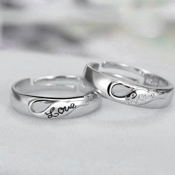 Anillo De Pareja Con Alas De Amor, VersióN Coreana, Anillo De Pareja Abierto Con Temperamento Simple, Anillo Con Letras Y Personalidad De Moda-image
