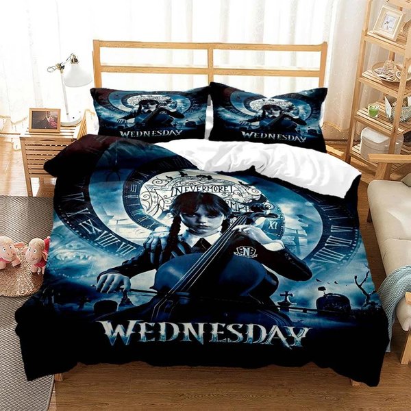 MiéRcoles Addams Dramas Americanos Ropa De Cama Impresa En 3D Juego De Ropa De Cama Queen Suave Y CóModo Juego De Ropa De Cama TamañO King Personalizado EU Single(135X200Cm)-image