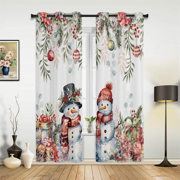 Cortinas Rosas RomáNticas De MuñEco De Nieve Rojo Azul DecoracióN NavideñA Cortinas Sala De Estar Dormitorio Cocina BalcóN DecoracióN De Ventana 2 Paneles 50W130H(Cm)X2Pcs&Hook-image
