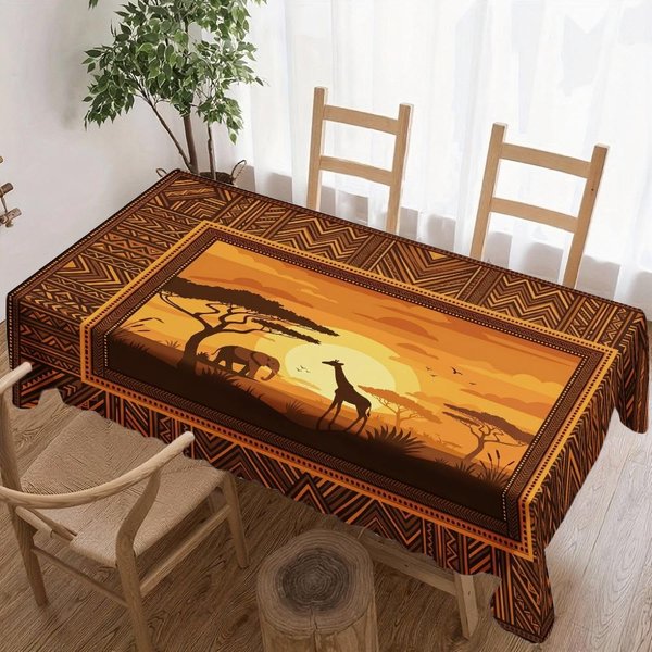 AfrykańSki ZachóD SłOńCa ProstokąTny Obrus Na Stół Dekoracja Kuchnia Jadalnia Wodoodporny Wielokrotnego UżYtku Obrus Na StołY Wesela 140X180Cm-image