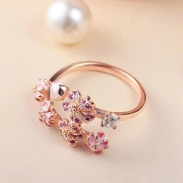 Ftcy Anillo De Cristal Con Esmalte De Flor De Melocoton Rosa Cobre Para Mujeres Adecuado Para Anillos De Pareja-JoyeríA Simple Y Fina Boda Fiesta Resizable-image