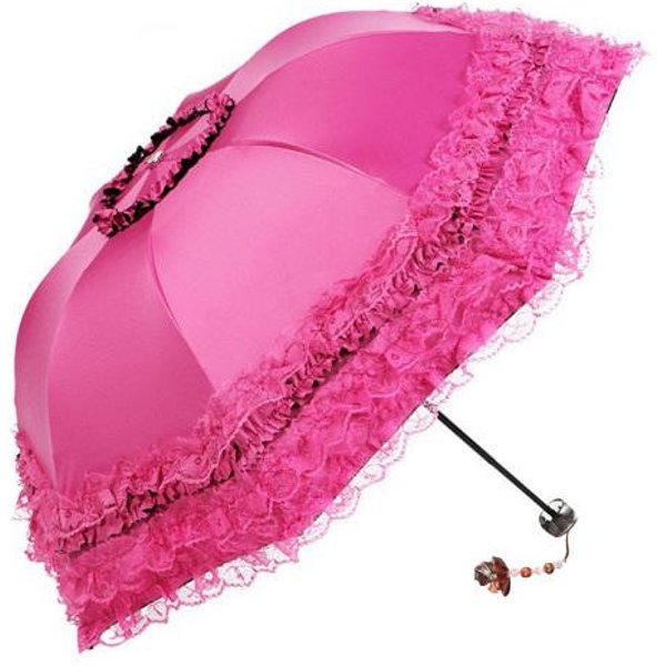Koronkowy SkłAdany Parasol PrzenośNy BlokująCy SłOńCe Ochrona UV Parasol Wiatroodporny Lekki Wodoodporny PodróżNy Mini Parasol PrzeciwsłOneczny Na Deszcz Kieszonkowy Parasol RóżA, Czerwony Kolor-image
