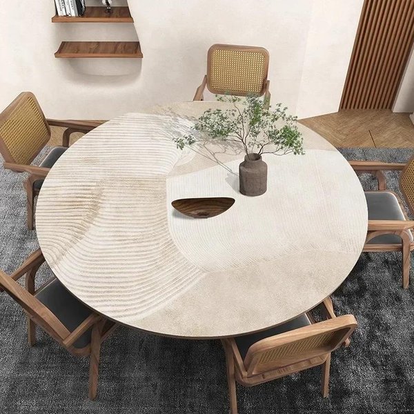 OkrąGłY Wodoodporny Obrus Pvc Olejoodporny Antypoparzeniowy Mata Na Stół Jadalny W Stylu JapońSkim Minimalistycznym Dekoracja Domu Obrusy Diameter 120Cm-image