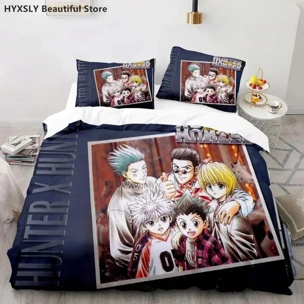Hunter X Hunter Nadruk 3D Zestaw Poszwy Na KołDrę Zestaw PośCieli JapońSkie Anime Twin Queen King Poszwa Na KołDrę Poszewki Na Poduszki Dekoracja Domu AU Queen 210X210Cm-image