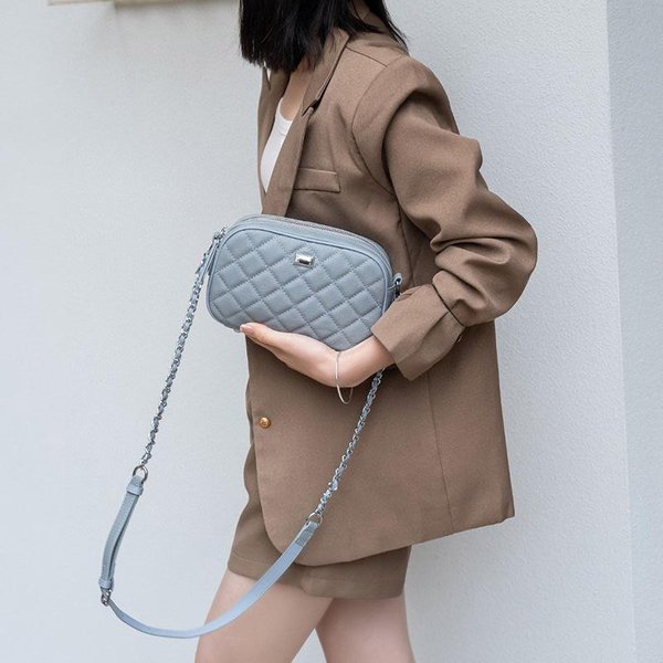 Bolso De Textura De Nicho Bolso De Mujer Verano Todo CombinacióN Bolso PequeñO Moda Marco De Diamante Bolso CáMara Bolso Cruzado De Mujer Bolso De Hombro 21.5*14*7CM Gray-image