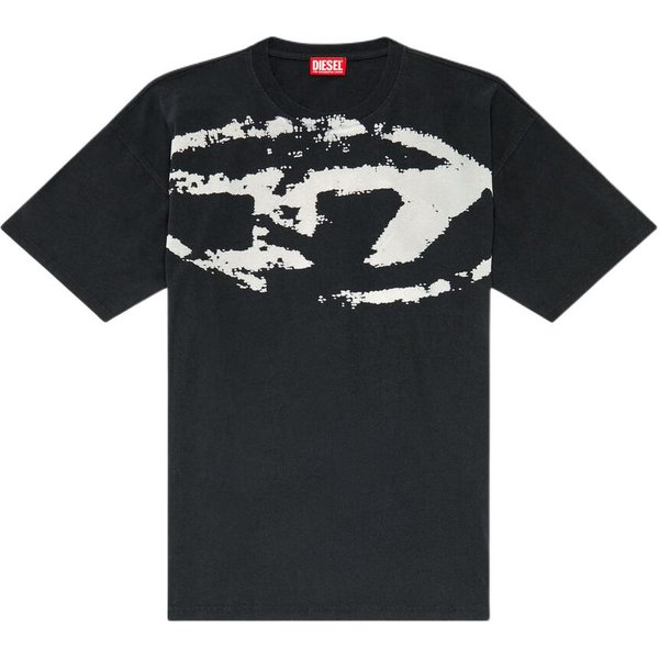 Diesel Camiseta De Manga Corta Negra Para Hombre Con Logo Afelpado Desgastado, Cuello Redondo, Corte Holgado A130490DQAU-9XX XL White-image