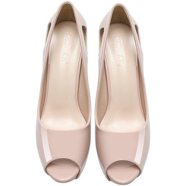 Zapatos De TacóN Alto De 10 Cm Y Plataforma De 3 Cm Con Punta Abierta Y Suela Roja Para Mujer, Tacones De Aguja Con Recortes En Color Piel 39-image