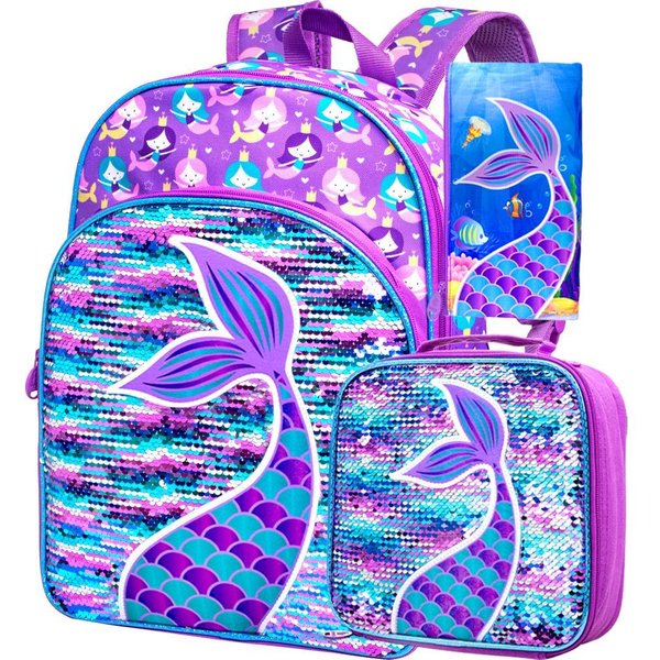 Mochila De Unicornio De 3 Piezas, Mochila Escolar De Lentejuelas ArcoíRis De 16 Para NiñAs, Mochilas Escolares Para Primaria Preescolar Con Lonchera - Pi-image
