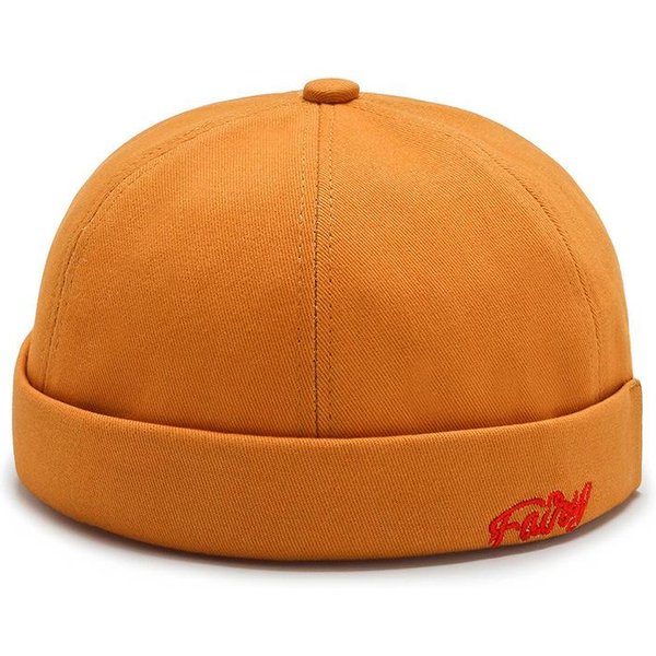 Gorra De Docker Para Hombre Gorros Sin Visera Gorro Calavera Gorra De Trabajador Marinero PuñO Enrollado Gorro Retro Adjustable Orange-image