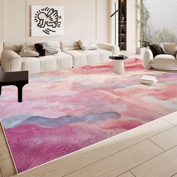 Prosty RóżOwy Dywan DużY Obszar Do Dekoracji Salonu ŁAtwy W Czyszczeniu Minimalizm Dywaniki Pod Sofę Dekoracja Pokoju Dziewczynki MięKka Mata PodłOgowa 80X120Cm 31.5X47.2In-image