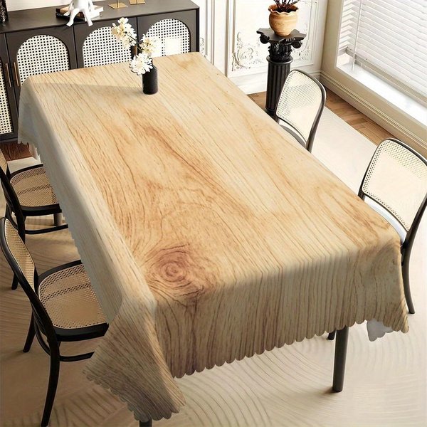 Mantel Estampado Madera Clara RúStica, Textura Roble Natural Con Borde Festoneado, Resistente A Manchas Para Comedor Y Casa De Campo 140X140Cm-image
