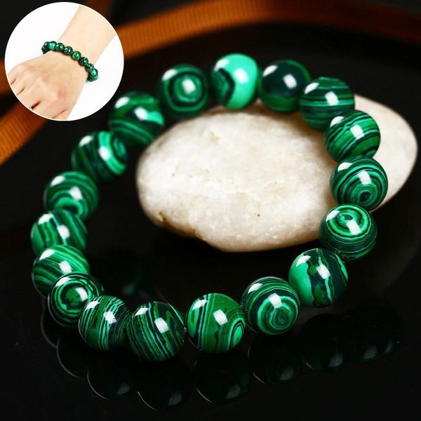 1 Pulsera EláStica Hecha A Mano Con Cuentas De Piedras Preciosas Redondas De Malaquita Verde Natural De 8Mm 8Mm-image