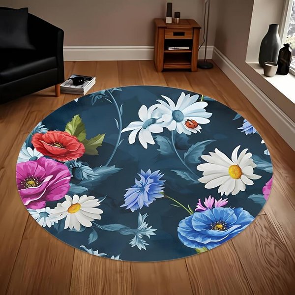 OkrąGłY Dywan WzóR Wiosenny Kwiatowy – MożNa Prać W Pralce Mata WewnęTrzna Do Pokoju Studenta, Salonu Sypialni Dekoracja Diameter 90Cm(35In)-image