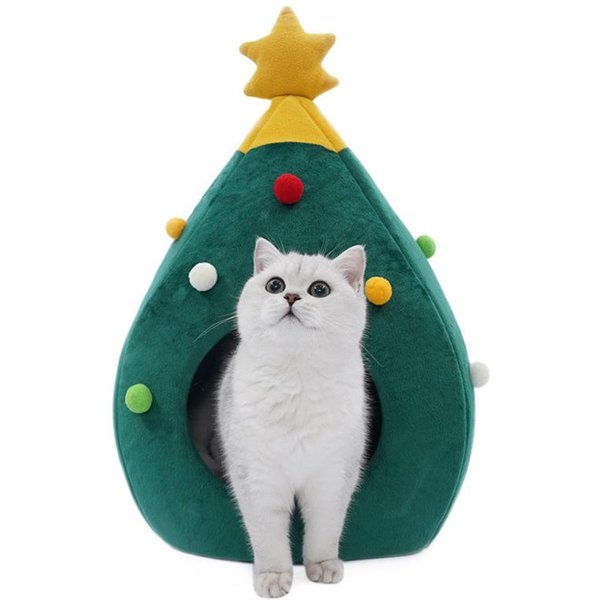 Nido NavideñO Para Gatos Y Perros, CáLido Y CóModo, Cama De Peluche Para Mascotas, Forma De Cueva, Nido Para Gatos Con Forma De áRbol, Desmontable Y Lavable, Suministros Para Mascotas 40X40X48Cm-image