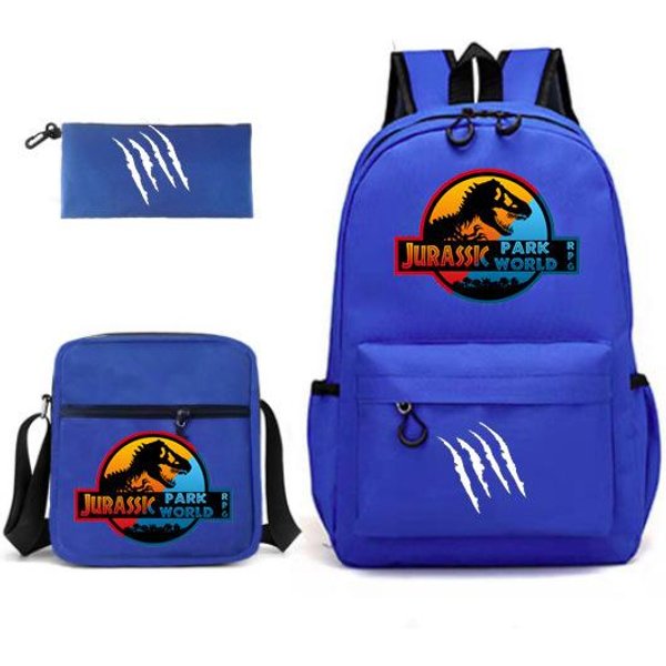 Mochila De Dinosaurio Jurassic World Mochila Escolar Para Estudiantes Jurassic World Bolsa De Almuerzo Estuche LáPices Moda Three-Piece Set Azul Royal-image