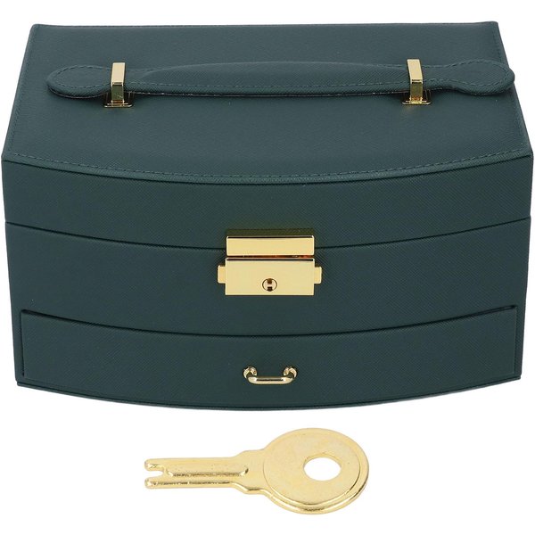 Caja De JoyeríA De Doble Capa Organizador De Almacenamiento Para Mujeres Gran Capacidad Tipo CajóN Con Cerradura JoyeríA Verde-image