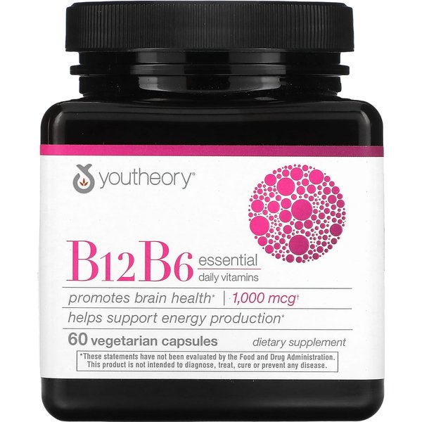 Youtheory, B12 B6, NiezbęDne Witaminy Dzienne, 1000 Mcg, 60 KapsułEk WegetariańSkich-image