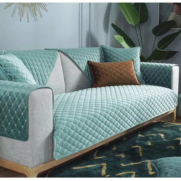 Funda De Sofá De Felpa Acolchada Gruesa, Color SóLido, Elegante, Lujosa, Toalla De Sofá De Terciopelo, Funda De Sofá Para Sala De Estar 70X70Cm 1Pc Verde-image