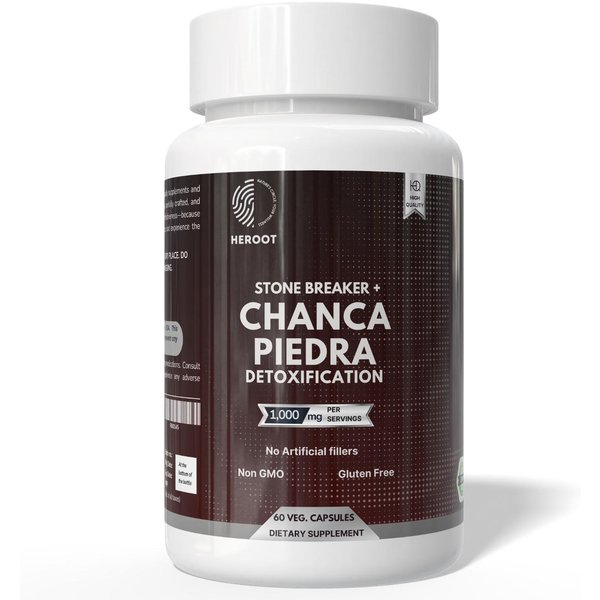 CáPsulas De Chanca Piedra Heroot 1000Mg, CáPsulas De Suplemento Herbal Para La Rutina Diaria De Bienestar Pack=60 Capsules-image