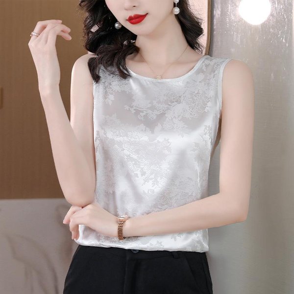 Talla Grande Moda Elegante Y Bonito Top Estilo Nuevo De Primavera Chaleco De Tirantes Con Temperamento 3XL Blanco-image