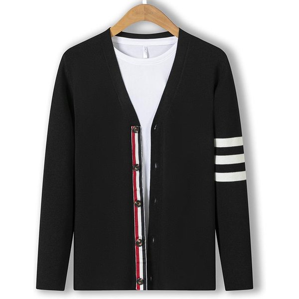 Chaqueta Casual De OtoñO Nueva CáRdigan De Punto A Rayas Con Cuello En V Para Hombre SuéTer Juvenil Chaqueta Para Hombre 105 Gray-image