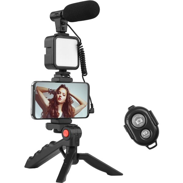 Zestaw Wideo Andoer Phone Vlog Ze Statywem StołOwym Z Mikrofonem LED Na Zimną Stopkę Wideo Czarny-image