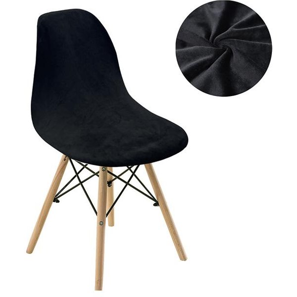 Funda De Silla De Comedor Corta De Terciopelo Spandex Fundas EláSticas Fundas EláSticas Para Asiento De Silla Juegos De Fundas Para Silla Espacio De Comedor Bar Oficina Fiesta Banquete 1 Ud 1 PCS Negro-image