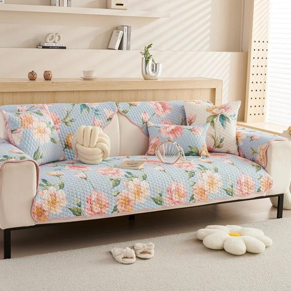 Alfombrilla De Sofá Minimalista De AlgodóN Puro Universal Para Cuatro Estaciones Antideslizante CojíN De Asiento Tejido Confortable Antipolvo Transpirable Tela Para Sofá 70X70Cm 1Pcs-image