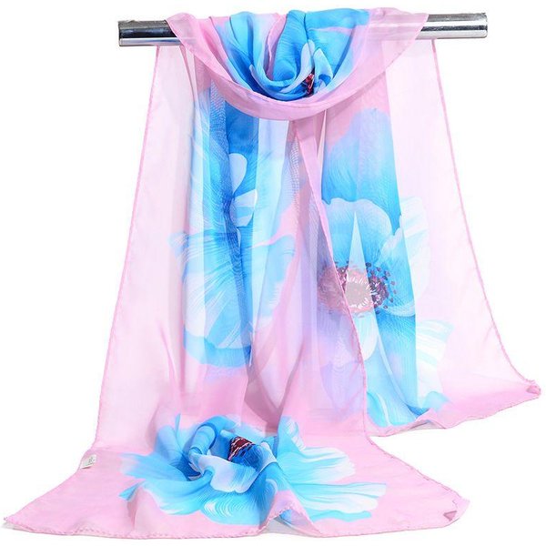 Drukowana Jedwabna Apaszka, Letnia Moda Apaszka Piaskowa, Damska Szyfonowa Chusta Ochronna Przed SłOńCem 160*50Cm White-image