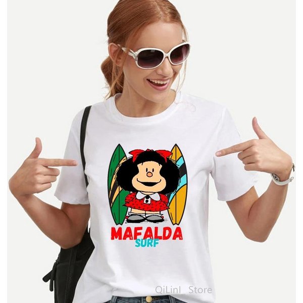 Camiseta Con Estampado GráFico De Mafalda Para Mujer, Ropa EstéTica Harajuku, Camisetas Blancas, Camiseta Informal De Moda 2025 Para Mujer XS-image