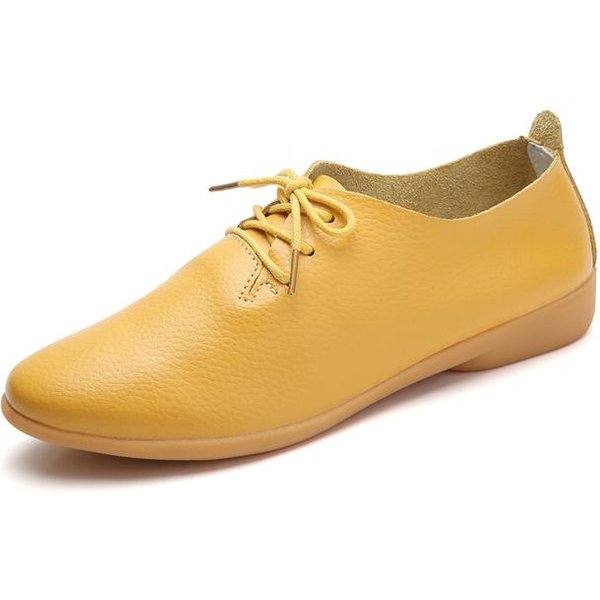 Nowe PłAskie Buty Damskie Oksfordki Baleriny Buty Z Prawdziwej SkóRy Mokasyny Sznurowane Loafersy Luksusowe Buty Damskie Zapatos De Mujer 37 żółTy-image