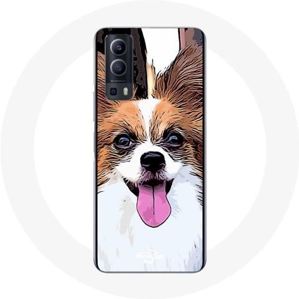 Funda Vivo Y72 Spaniel Enano Continental Mariposa Cachorro Blanco Y MarróN-image
