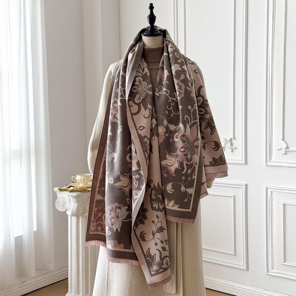 Luksusowy Szal Pashmina Wrap Szalik Dla Kobiet Zimowy CiepłY Kaszmirowy WzóR MięKki Gruba Koc Szaliki Damska Bandana Bufanda Gray-image