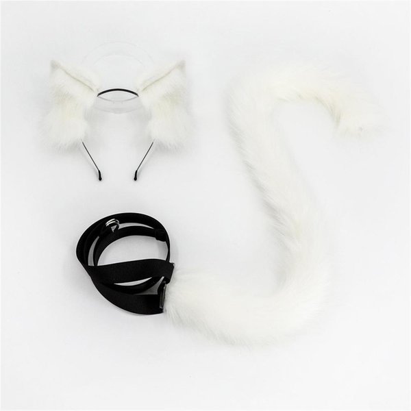 2 Szt./Zestaw Pluszowe Uszy Kota I Ogon Zestaw Realistyczna Opaska Lolita Ogon Kota Rekwizyty Cosplay RęCznie Robione Symulacja Uszu ZwierząT Ear And Tail White-image
