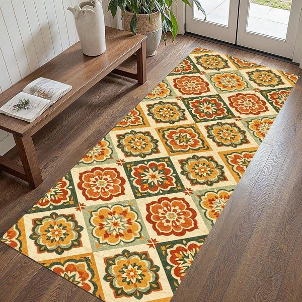 Winylowy Dywanik Do Przedpokoju W Stylu Vintage Z MarokańSkim Wzorem Kafelkowym, AntypośLizgowy, Zmywalny, BieżNik Do Kuchni, Dekoracja Domu 60X200Cm 24X80Inch-image