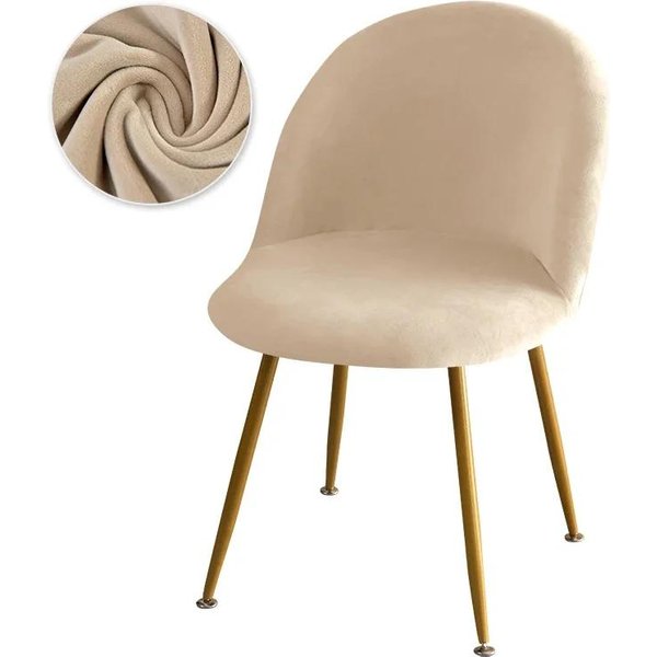 Fundas De Silla De Terciopelo Suave Pico De Pato Curvadas Fundas EláSticas Para Silla De Comedor Respaldo Bajo Fundas EláSticas Para Asiento Para Sala De Estar Cocina Hotel Hogar 1Pc Beige-image