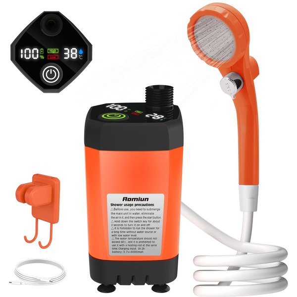 Pompa Prysznicowa Kempingowa Zestaw Prysznicowy Na ZewnąTrz RV Prysznic Kempingowy Inteligentny WyśWietlacz Cyfrowy Regulowany Prysznic 7800Mah-image