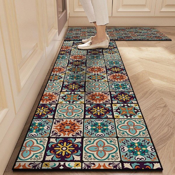 Boho Dywanik Kuchenny Restauracja Korytarz - Pralnia - Wielofunkcyjny ŁAtwy W PielęGnacji Mata PodłOgowa - Dekoracja Domu 40X120CM (1.3X3.9FT-image