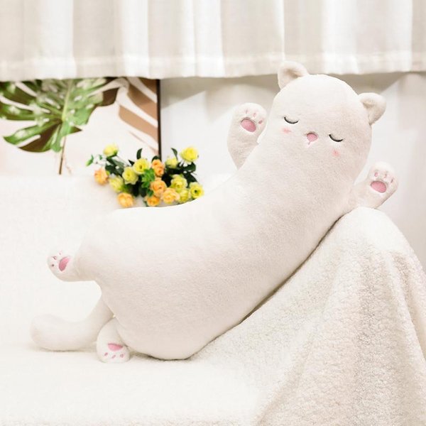 KreskóWkowa ŚPiąCa Kotka Pluszowa Zabawka Kawaii DłUga Poduszka MięKki CiepłY Kotek Lalka Pluszowe ZwierząTko Poduszka Prezent Urodzinowy Dekoracja Pokoju ŁóżKa 65Cm BiałY-image