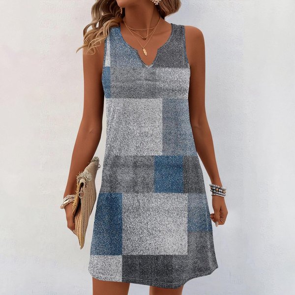Vestidos De Verano Para Mujer, Vestido Informal Sin Mangas Con Cuello En V Y Estampado M Azul-image