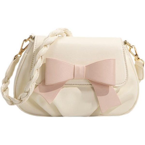 Bolso De Mujer, Bolso Redondo PequeñO Con Lazo, Bolso Plegado Tipo Nube, Bolso Suave De Un Solo Hombro, Bolso Cruzado PequeñO Blanco-image