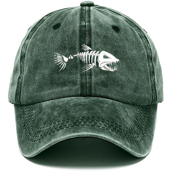 Personalizowana Czapka Baseballowa Z Nadrukiem KośCi Rybnych, Vintage, PłUkana BawełNa, Regulowana, Zniszczona, Unisex, Czapka Trucker Dla MężCzyzn I Kobiet, Nakrycia GłOwy Outdoor-image