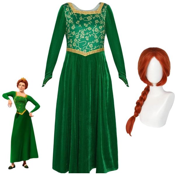 Kostium Shreka Cosplay Anime Sukienka KsiężNiczki Fiony Peruka Kobieta DłUgie RęKawy Zielona Sukienka Halloween Cosplay Halloween Karnawał Ubranie M-image