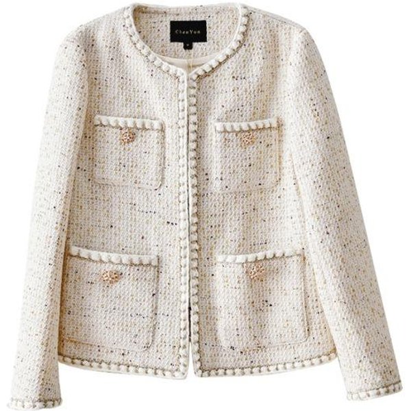 VersióN Coreana De Chaqueta Blanca PequeñA Fragancia Primavera Y OtoñO Nuevo Estilo Celebridad Elegante Top De Manga Larga Corto Ropa De Mujer 2XL Blanco-image