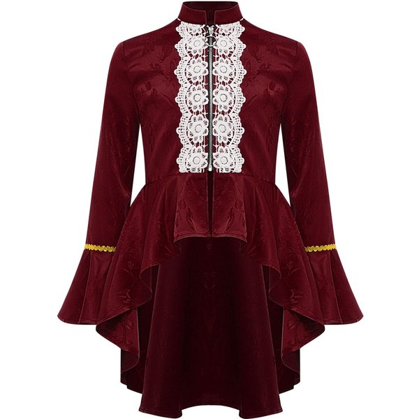 Disfraz Medieval Renacentista Para NiñAs Mangas Largas Chaqueta Con Volantes De Encaje Frac Victoriano Atuendo Pirata GóTico Steampunk 5-6 Years Reina Azul-image